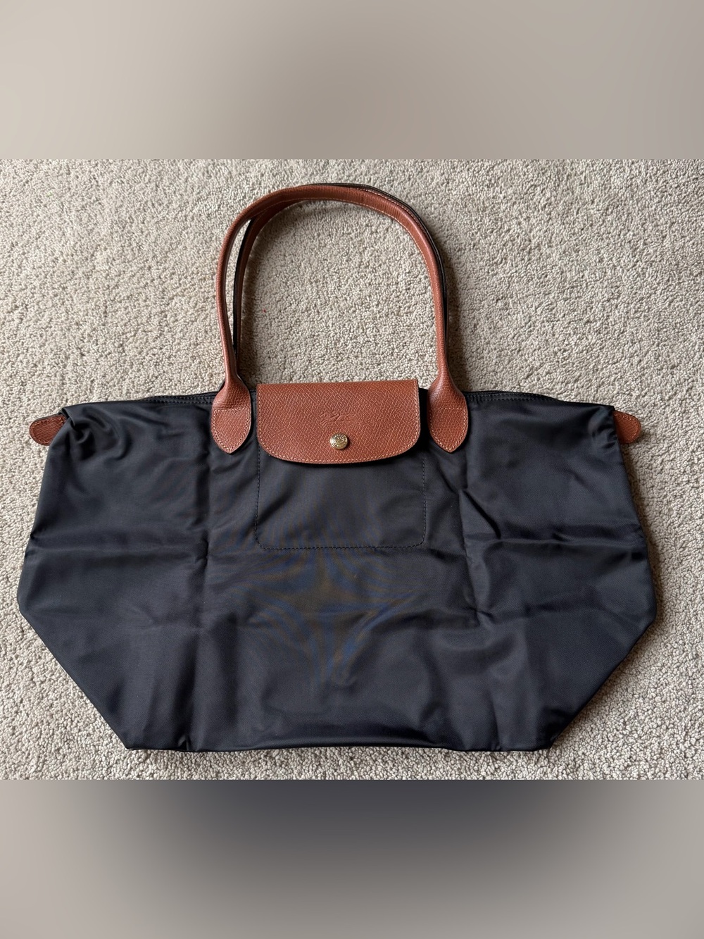 Longchamp Black Tote with Brown Leather Trim - Picture 2 of 5